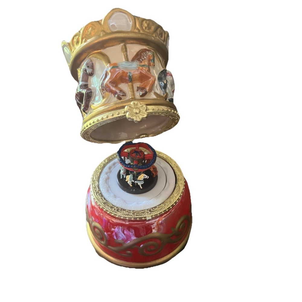Mr. Christmas Ornament Hinged Musical Trinket Box with Animated Carousel VTG